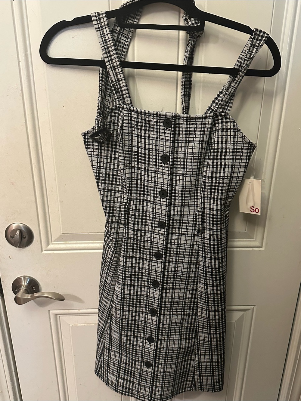 Plaid Button-Front Sundress — Black & White - mod style / xs small So brand NWT